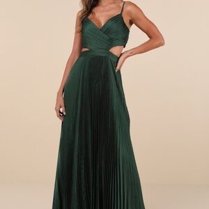 Lulus Got The Glam Emerald Green Pleated Cutout Maxi Dress - Size S